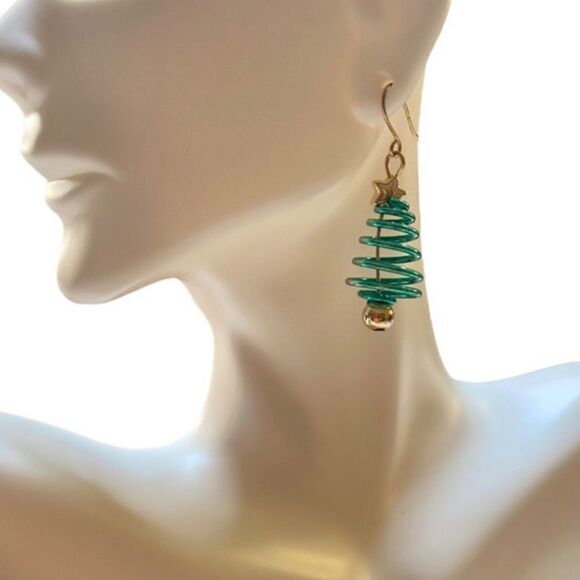 Glow in the Dark Christmas Tree Drop Earrings. - Picture 1 of 5